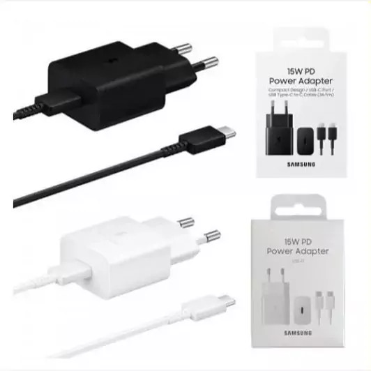 شارژر گوشی 15 وات سامسونگ با کابل دو سر Type C اورجینال صد در صد ( گارانتی 6 ماهه ای تی لینک)