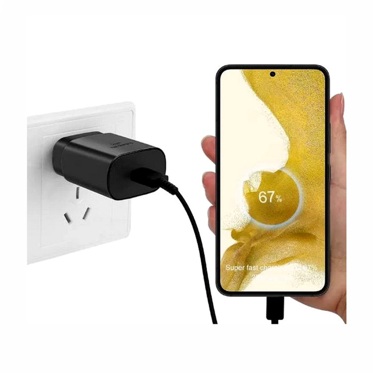 شارژر گوشی 25 وات سامسونگ با کابل دو سر Type C اورجینال صد در صد ( گارانتی 6 ماهه پاریان پایا)