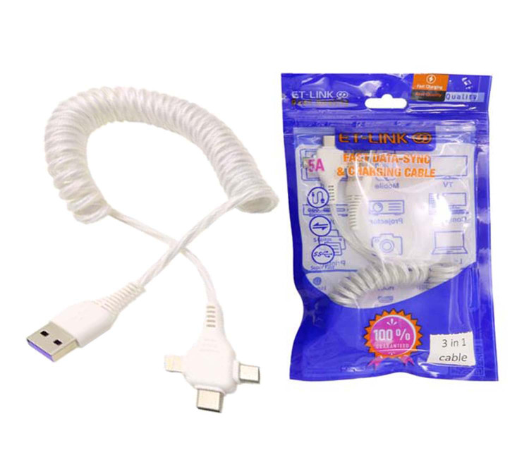 کابل شارژر فنری USB به سه سر (Lightning - Micro USB -Type-C) اتحاد