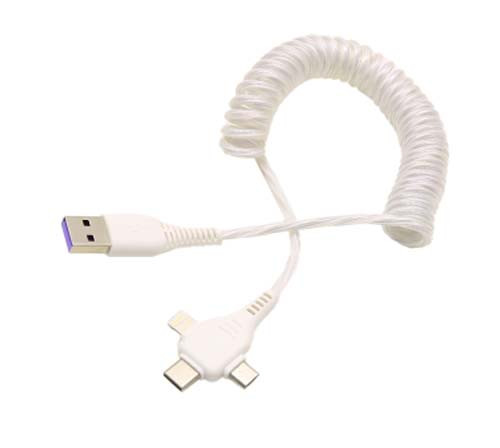 کابل شارژر فنری USB به سه سر (Lightning - Micro USB -Type-C) اتحاد