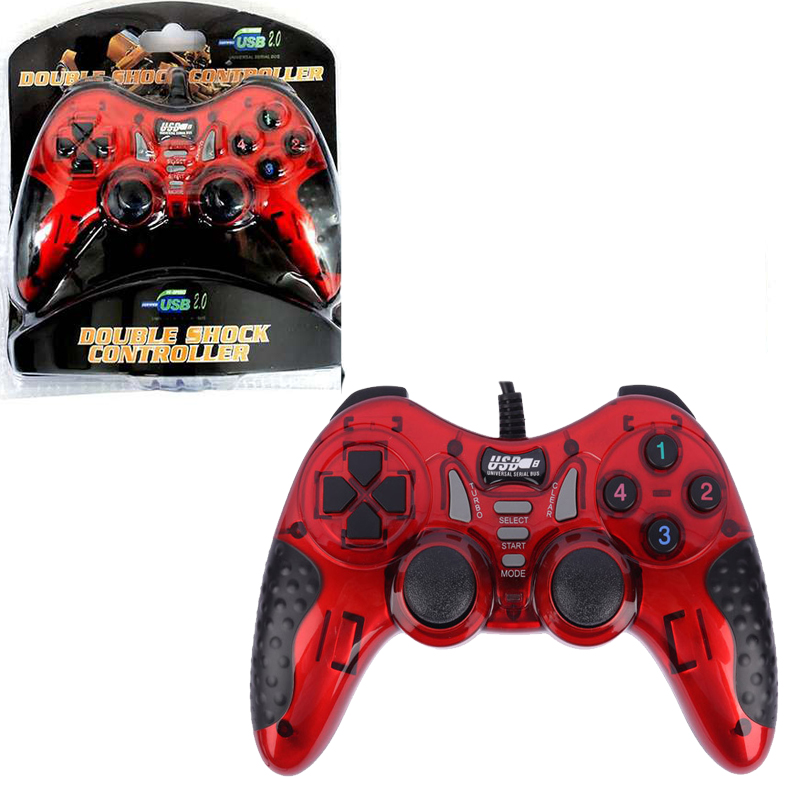 دسته بازی  سیم دار تک شوکدار USB-606 (رنگ قرمز ، آبی)