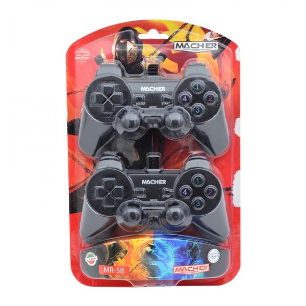 دسته بازی کامپیوتر سیم دار دوبل شوکدار مچر (Macher) مدل MR-58