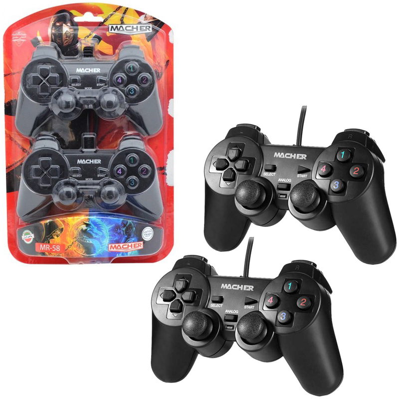 دسته بازی کامپیوتر سیم دار دوبل شوکدار مچر (Macher) مدل MR-58