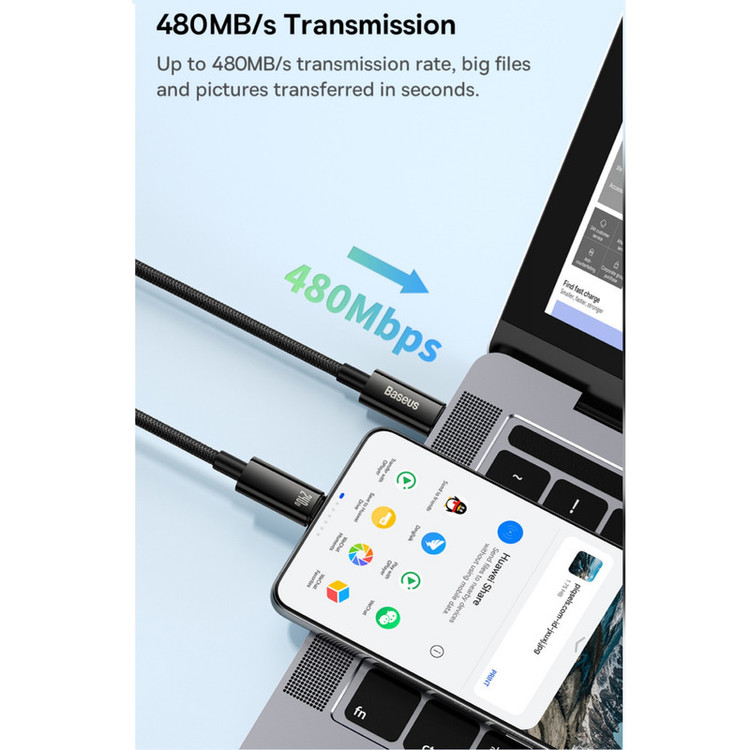 کابل شارژ TYPE-C به TYPE-C باسئوس ( baseus) فست شارژ مدلTUNGSTEN GOLD 240W باگارانتی 24 ماهه آونگ