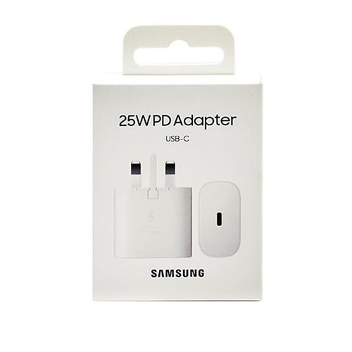 شارژر اورجینال 25 وات سامسونگ( Samsung ) اورجینال صد در صد ( 3 پین ) رنگ مشکی سفید