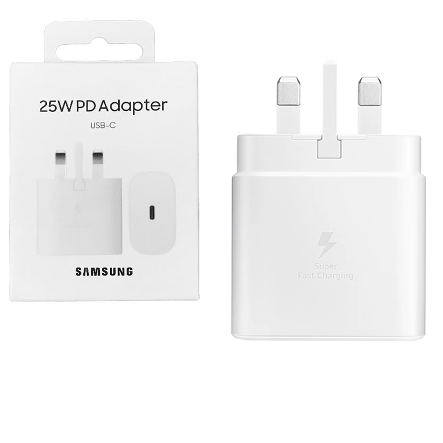 شارژر اصلی 25 وات سامسونگ ( Samsung )  صد در صد اورجینال رنگ سفید (گارانتی 6 ماهه پارسیان کالا )