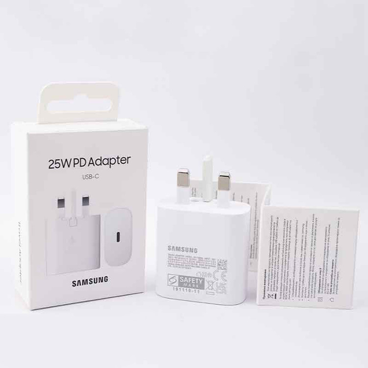شارژر اورجینال 25 وات سامسونگ( Samsung ) اورجینال صد در صد ( 3 پین ) رنگ مشکی سفید