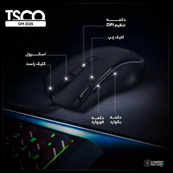 ماوس سیم دار گیمینگ تسکو ( TSCO) مدل TDCO GM 2025 (گارانتی 12 ماهه توسن سیستم شرق )