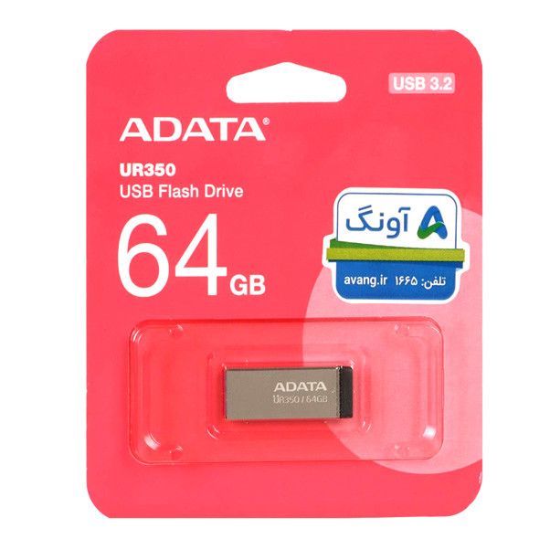 فلش مموری ای دیتا UR350 USB 3 ظرفیت 64 گیگابایت رنگ مشکی ( گارانتی 60 ماهه آونگ)