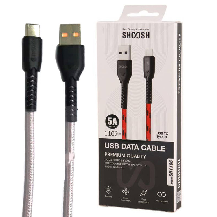 کابل شارژ USB به Type-C شوش (SHOOSH) مدل SH-119C (گارانتی 12 ماهه شرکت گسترش امواج کرخه)